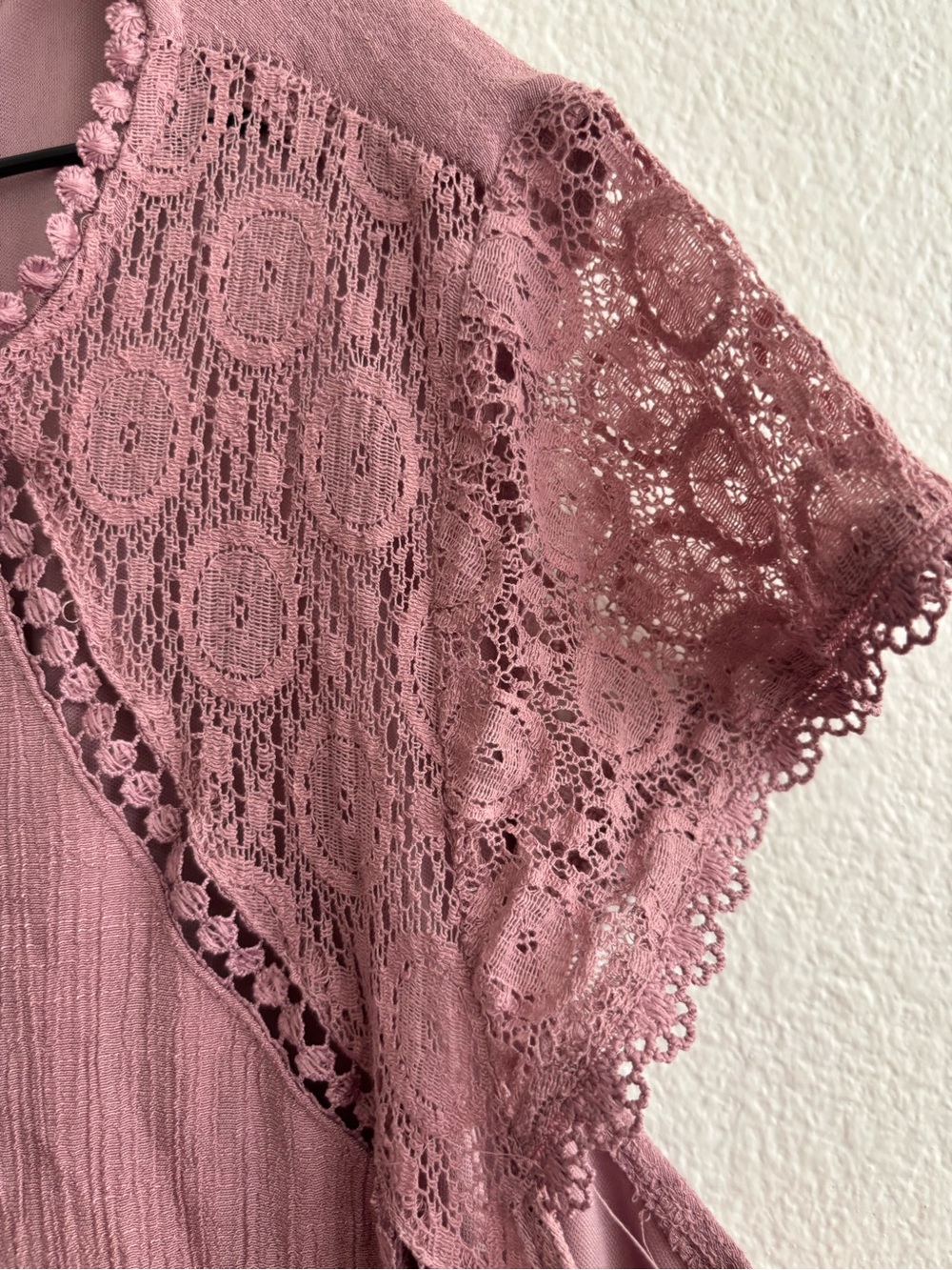 Lace-Trim Boho Dress in Dusty Rose